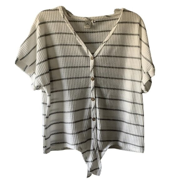 paper crane top short sleeve front knot striped White Gray Size M - Picture 1 of 4